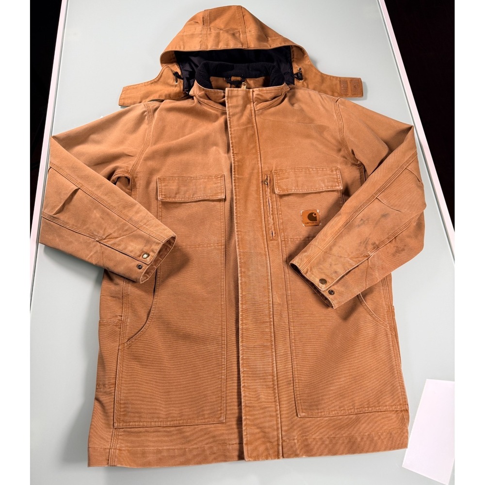 CARHARTT Duck Canvas Hooded Jacket Men's M/R Brown Full Zip DadCore CorpCore
